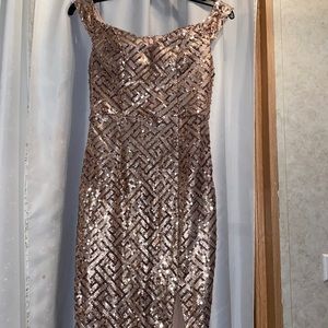 Brand is fashionnova, size S, worn once, rose gold sparkle